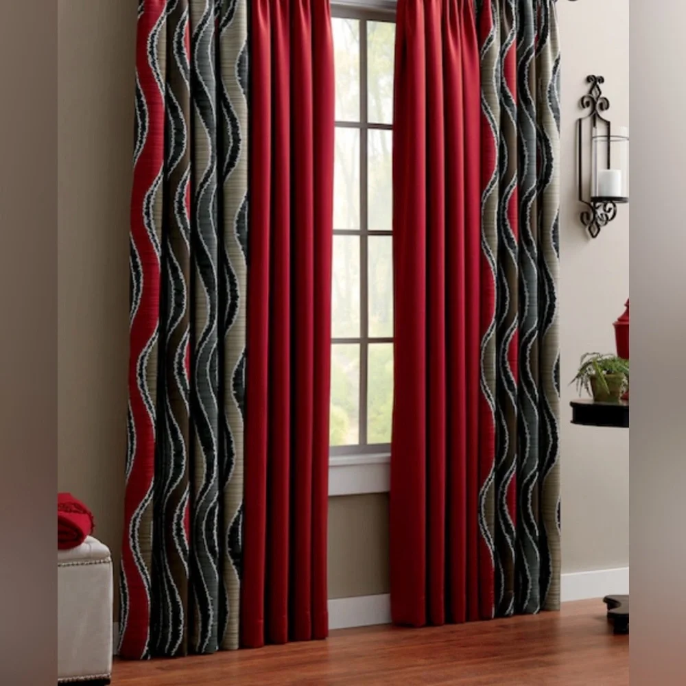 Wave Pattern 2-panel Room-Darkening Grommet Header Curtains #1010255A
